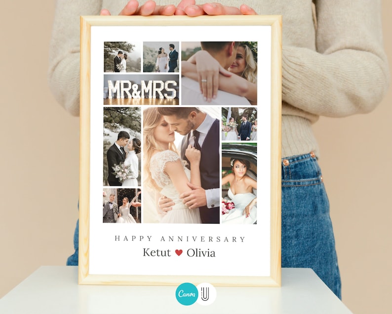 Anniversary Photo Collage Canva Frame, Personalized Gift (Digital File) image 1