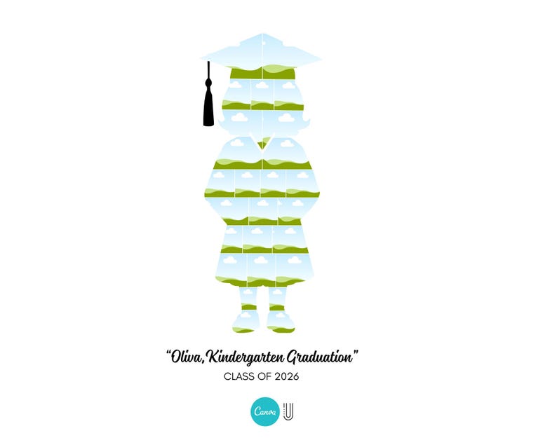 Little Girl Kindergarten Graduation Photo Collage Editable Canva Template (Digital Download)