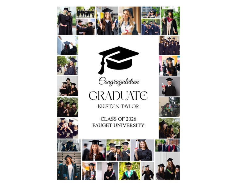Graduation Photo Collage Template Class of 2026, Graduation Welcome Sign, Graduation Party Poster Display, Editable Senior Grad Gift Canva