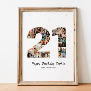 21st Birthday Photo Collage Gift: Personalized Number 21 (Digital File)