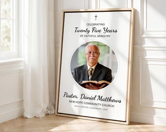 Personalized Pastor Anniversary Welcome Sign Printable | 25 Years of Faithful Ministry Photo Collage | Church Anniversary Celebration Sign