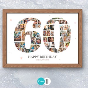 Modèle de collage photo, collage photo numéro 60, 60e anniversaire, numéro 60, cadeau d'anniversaire, cadeau collage, numéro 60