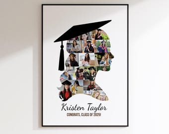 Graduation Photo Collage Template 2026 Senior Gifts Grad Collage Poster Graduation Cap Design Drag and Drop Canva Template Instant Download
