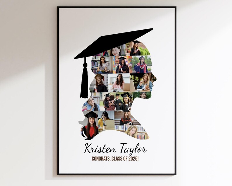 Graduation Photo Collage Template 2026 Senior Gifts Grad Collage Poster Graduation Cap Design Drag and Drop Canva Template Instant Download