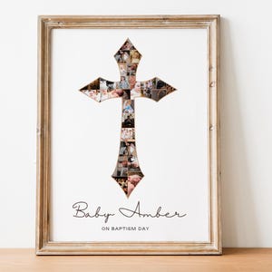 Collage de fotos personalizado con cruz, regalo de bautismo o bautizo de bebé, regalo de confirmación cristiana imprimible para niños o niñas, descarga digital
