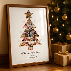 Custom Christmas Photo Collage: Xmas Tree Gift (Canva Template)