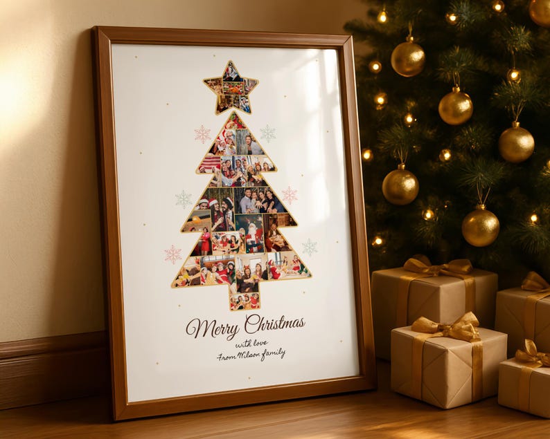 Custom Christmas Photo Collage: Xmas Tree Gift (Canva Template) image 1