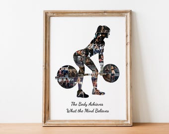 Personalisiertes Powerrafting und Gewichtheben Mom Collage Geschenk für Trainer, Sportlerinnen, Gym Moms, Fit Moms und Fitness Home Gym Decor