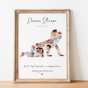 Collage de fotos personalizado de bebé gateando, collage de fotos de bebé personalizado, regalo de medio cumpleaños, regalo de bebé recién nacido, primer hito, foto de pasos de bebé