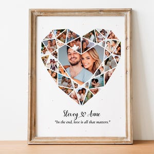 Modelo de colagem de fotos de coração, presente de aniversário personalizado para ele, presente de casamento, colagem de fotos de noivado, pôster do dia dos namorados em canva