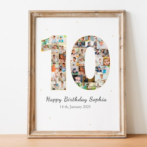 Custom 10th Birthday Photo Collage Template, Personalized Number 10 Design, Special Gift for Her, Milestone Birthday Collage, Editable Canva
