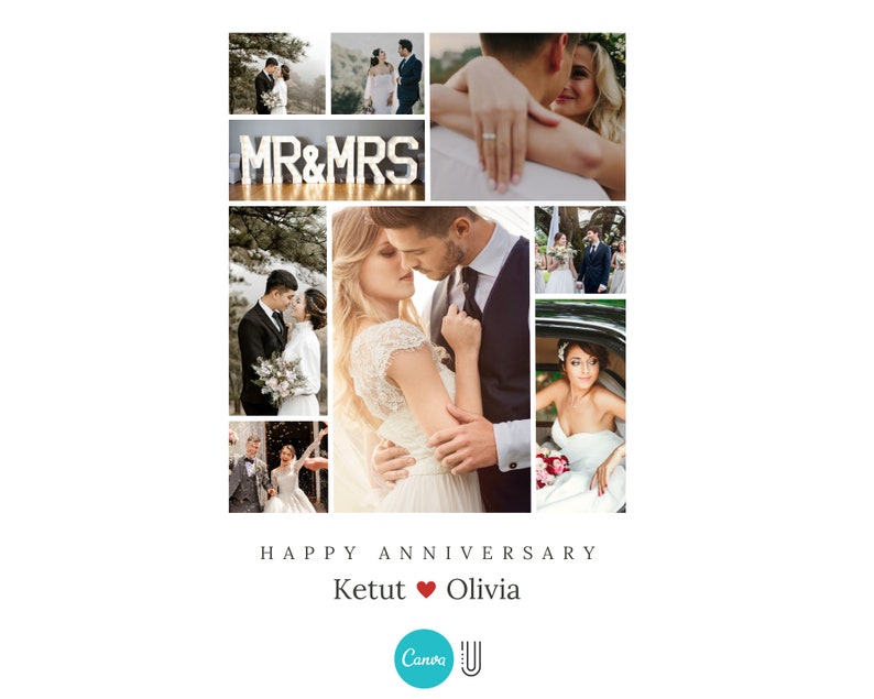 Anniversary Photo Collage Canva Frame, Personalized Gift (Digital File) image 3