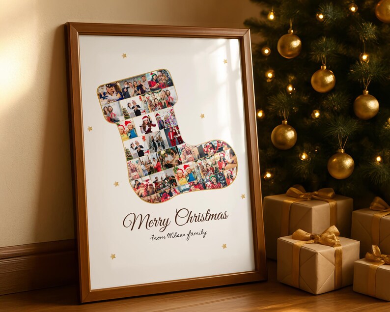 Personalisierte Weihnachtsfotocollage: Individuelle Weihnachtssockenkunst (Digitale Datei) Bild 1