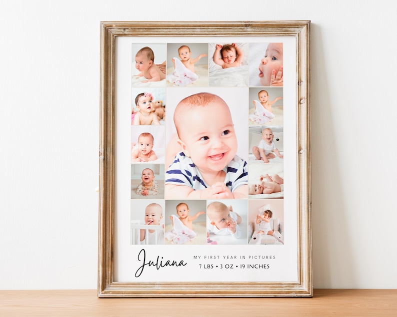 Baby's First Year Photo Collage Template: Printable Milestone Keepsake (Digital)
