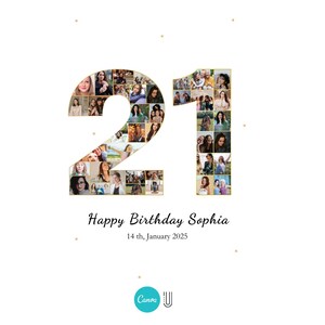 21st Birthday Photo Collage Gift: Personalized Number 21 (Digital File)