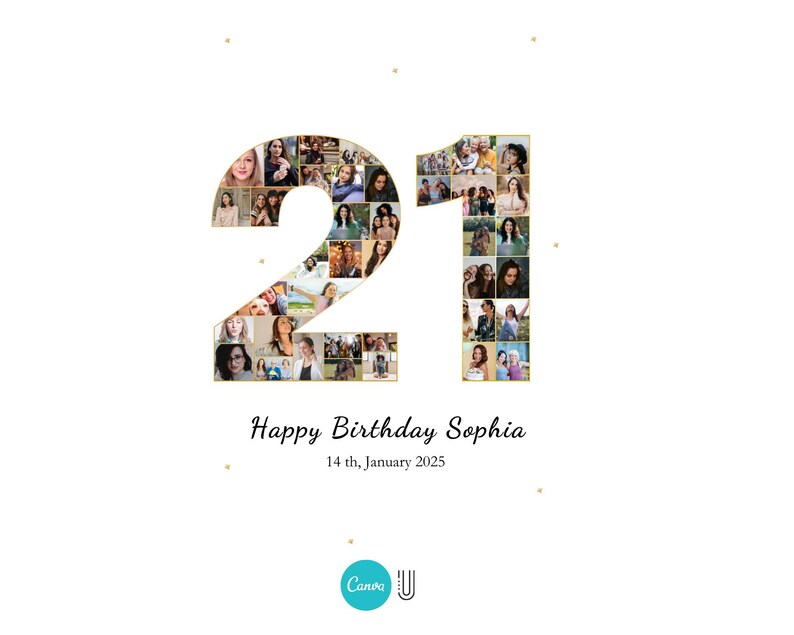 21st Birthday Photo Collage Gift: Personalized Number 21 (Digital File)