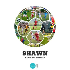 Soccer Photo Collage | Sport Photo Collage Gift | Senior Night Gifts for Football Girl Team | Coach Gift | Football Shape Collage for Kids