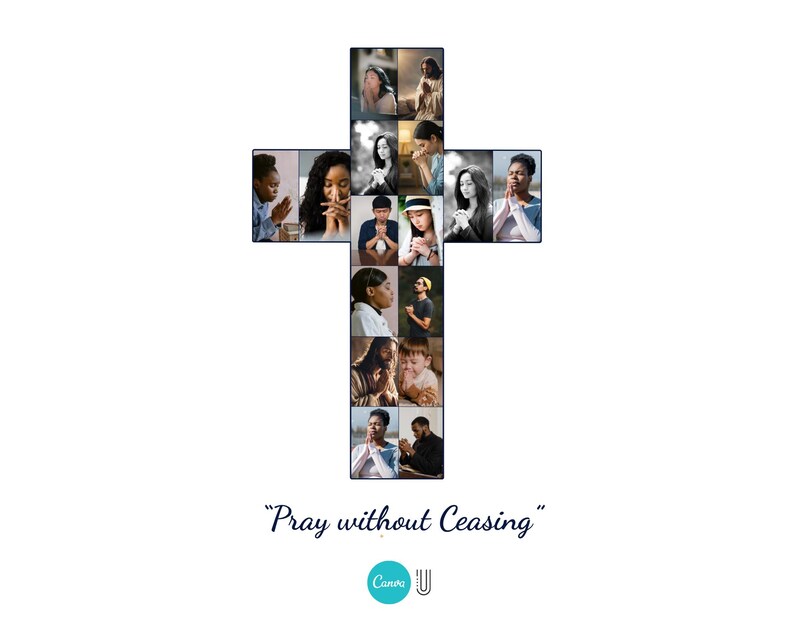 Christian Cross Photo Collage Template Canva PDF  Memorial Collage Bible Verse 1 Thessalonians