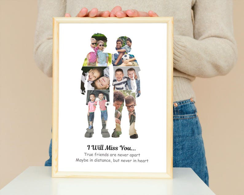 2 boys photo collage personalized best friend gift for boys friendship, BFF boys birthday gift, male friendship gift and farewell photo gift