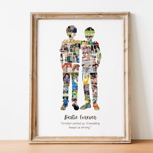 Best Friend Gift for Boys, Friendship Print for Two Male Best Friends, Birthday Gift for Best Friends,2 Boys Photo Collage,Cricket lover