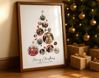 Christmas Tree Photo Collage Template | Personalized Family Poster Grid | Custom Wall Decor for Xmas 2026 Presents & Anniversary Gift
