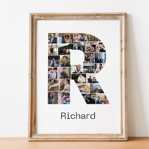 Collage de fotos personalizado con la letra R – Nombre personalizado – Archivo digital imprimible – Regalo de cumpleaños o aniversario – Arte fotográfico personalizado, forma de la letra R
