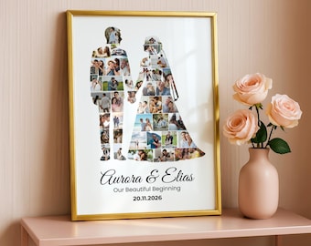 Custom Couple Photo Collage | Wedding Silhouette Print| Valentines day Gift