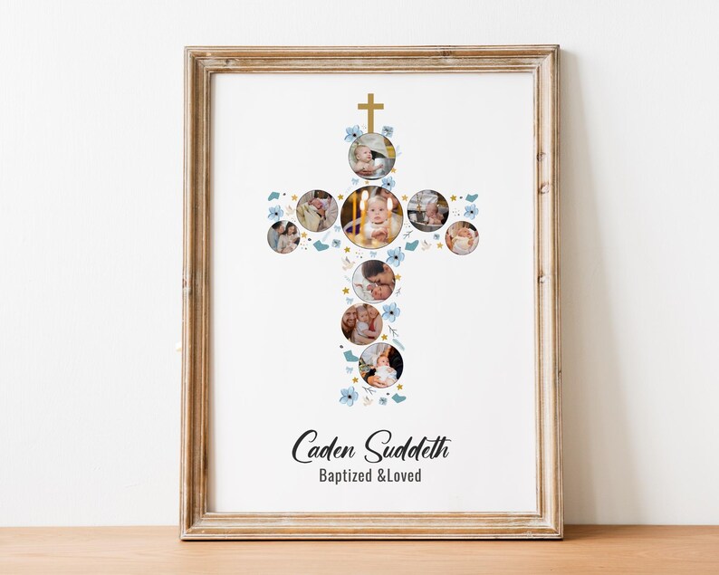 Cross Photo Collage Template, Baptism Christening Gift (canva) - Etsy