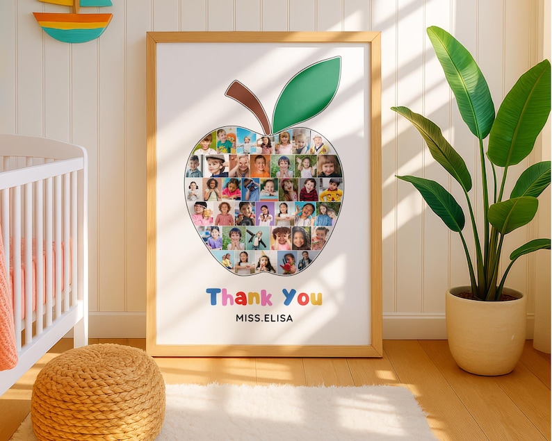 Teacher Appreciation Apple-Shaped Photo Collage Template – Editable Classroom Poster & Personalized Thank You Gift for Teachers