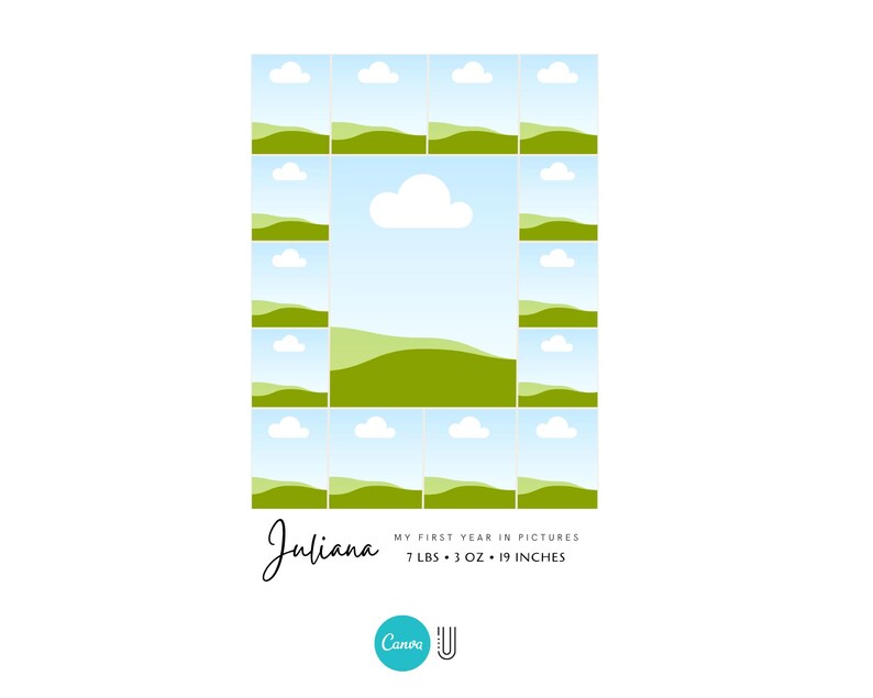Baby's First Year Photo Collage Template: Printable Milestone Keepsake (Digital)