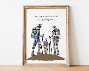 Personalized Family Hiking Photo Collage Mountain Adventure Wall Art Outdoor Travel Memory Gift for Nature Loving Parents and Kids