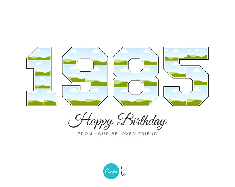 Peut inclure: Une carte d'anniversaire avec un design vert et bleu repr&eacute;sentant l'ann&eacute;e 1985. La carte dit "Joyeux anniversaire" et "De la part de votre ami bien-aim&eacute;".