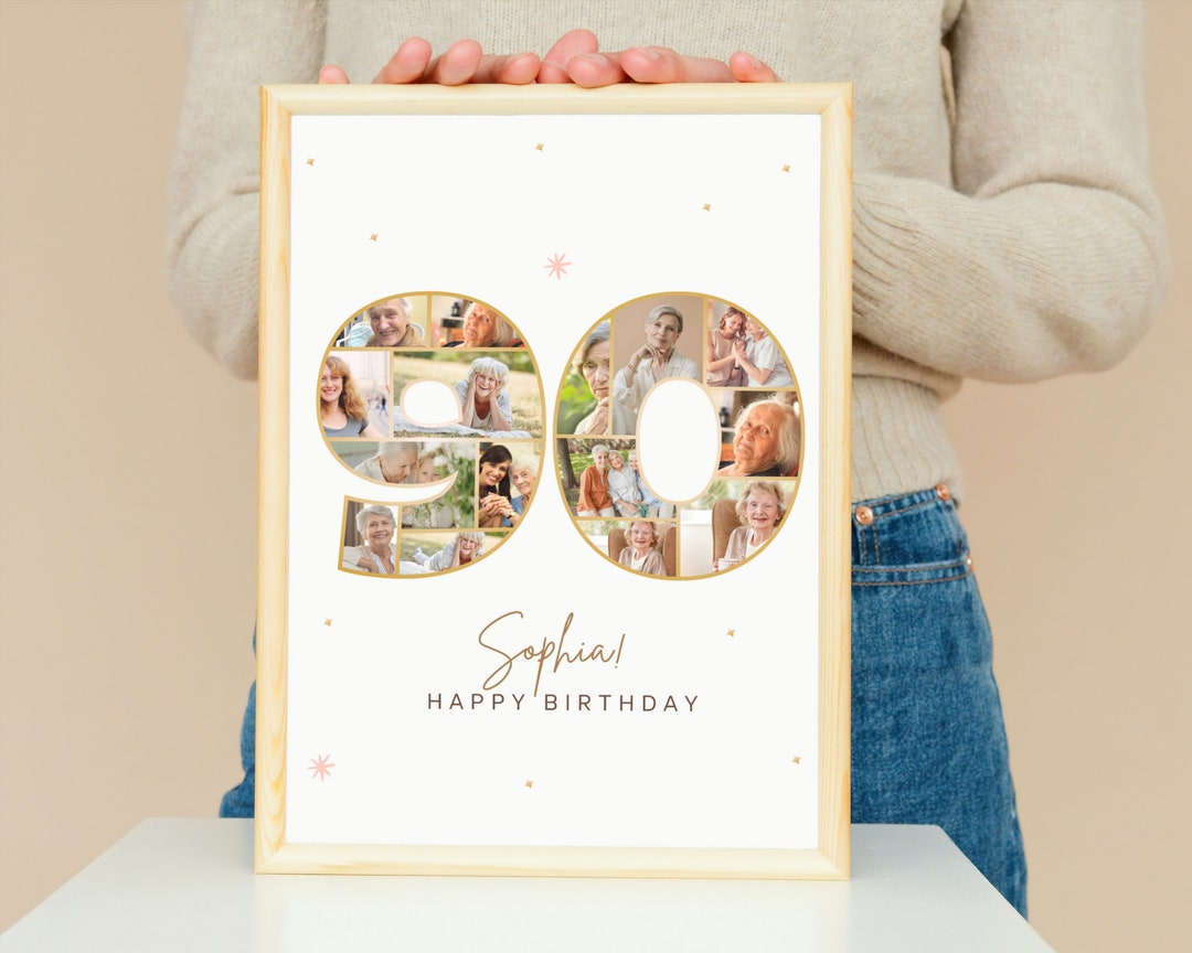 90th Birthday Photo Collage: Canva Frames Number Template (digital ...