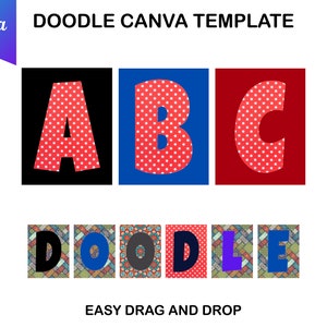Entwerfe und verkaufe benutzerdefinierte Doodle-Alphabet-Buchstaben in Canva mit den bearbeitbaren PNG-Buchstabenrahmen der Alphaset Collection
