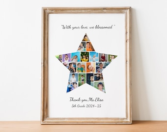 Lehrer Wertschätzung Stern Foto Collage Vorlage für Vorschul Abschluss - Bearbeitbares Canva Geschenk
