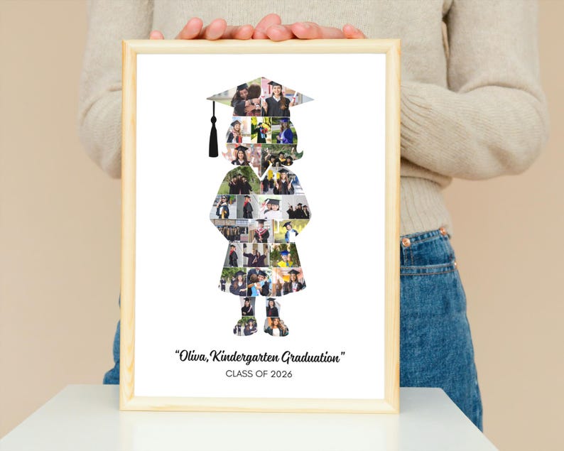Little Girl Kindergarten Graduation Photo Collage Editable Canva Template (Digital Download)