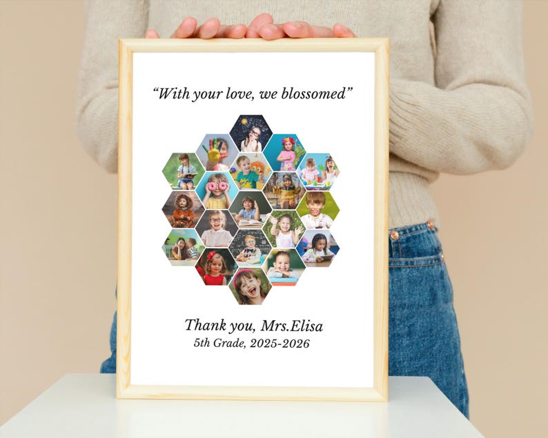 Canva,Honeycomb photo collage template,Hexagon shape collage,Teacher Appreciation gift,Thank you card