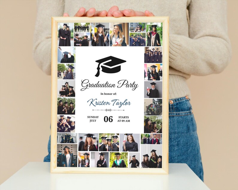 Class of 2026 Graduation Collage, Graduation Poster, Grad Welcome Sign, Senior Photo Gift, Photo Board Sign, Grad Party Decor,Canva Template