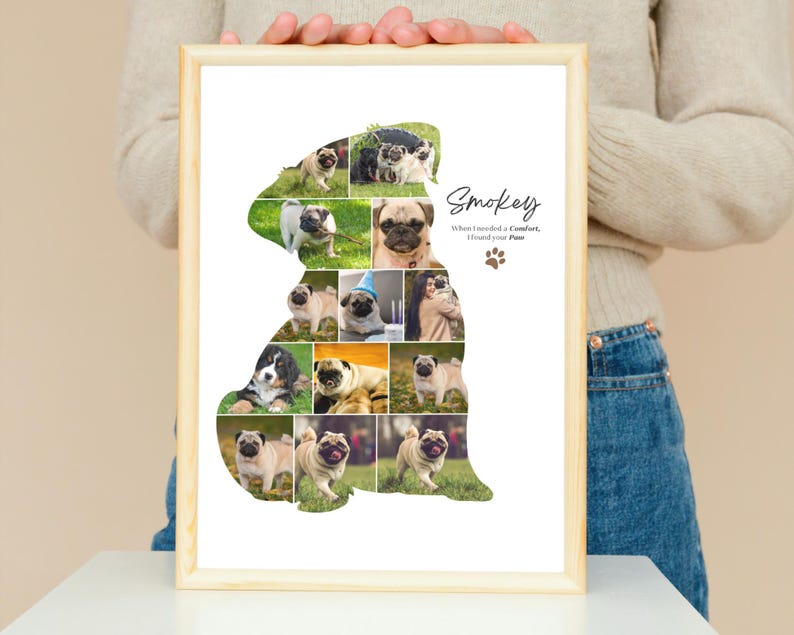 Custom Pug Photo Collage Gift: Dog Memorial (Canva Template)