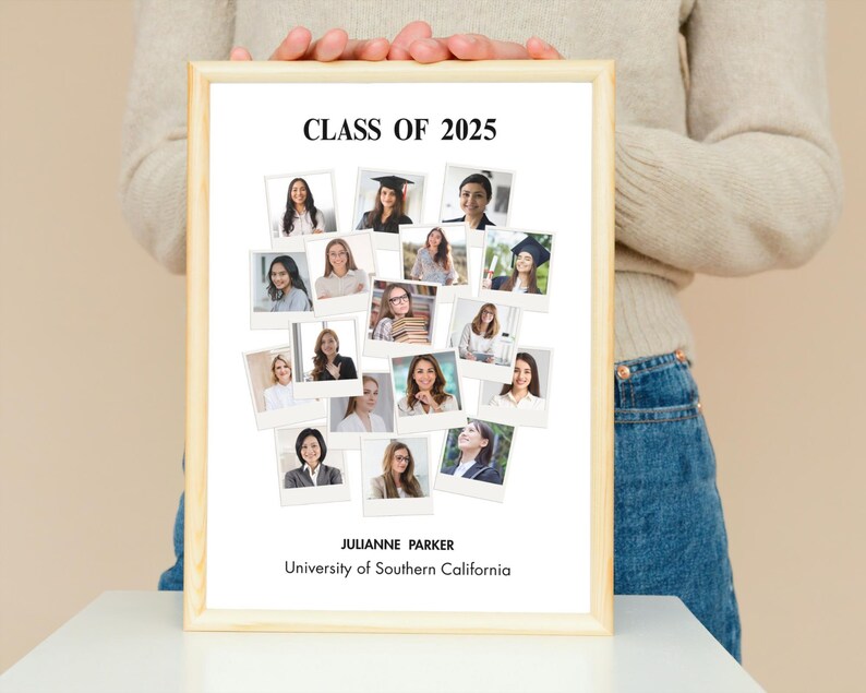 Graduation Photo Collage Template: Class of 2025 Sign (Canva Digital Download)