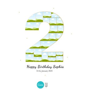 Second Birthday Photo Collage: Number 2 Template (Digital Download)