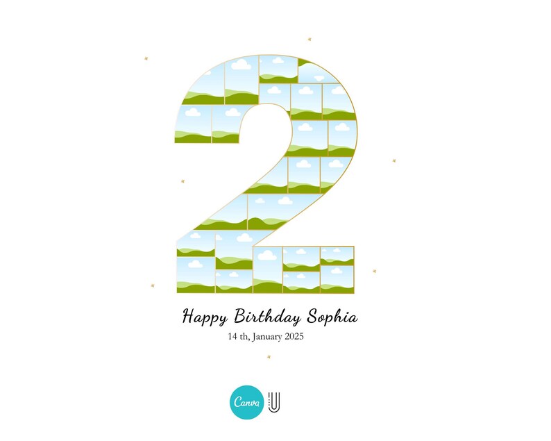 Second Birthday Photo Collage: Number 2 Template (Digital Download)