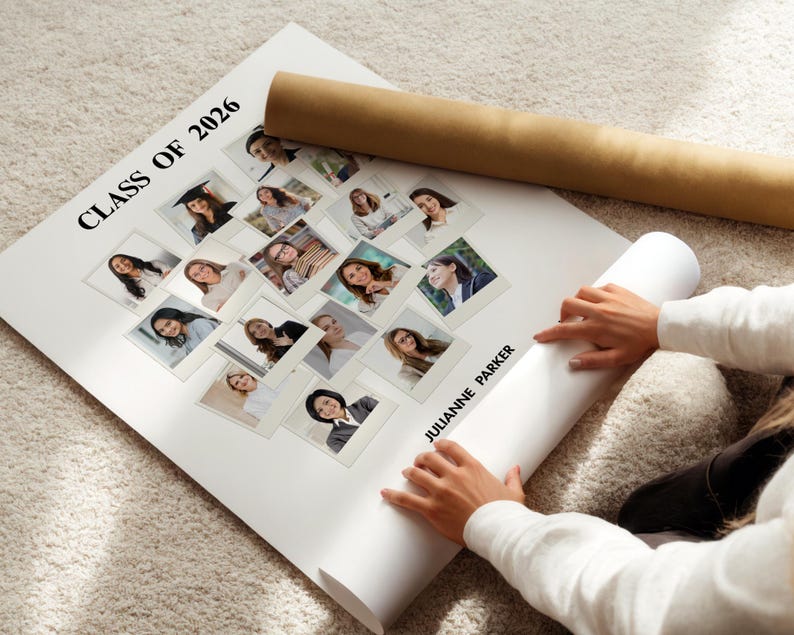 Sjabloon voor een fotocollage ter ere van je afstuderen: Bord met 'Klas van 2025' (digitale download voor Canvas) afbeelding 2