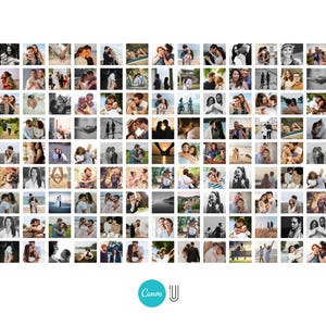 117 Wedding Photo Collage Template, Anniversary Keepsake, Minimalist Grid Design Poster, Landscape Portrait, Editable in Canva