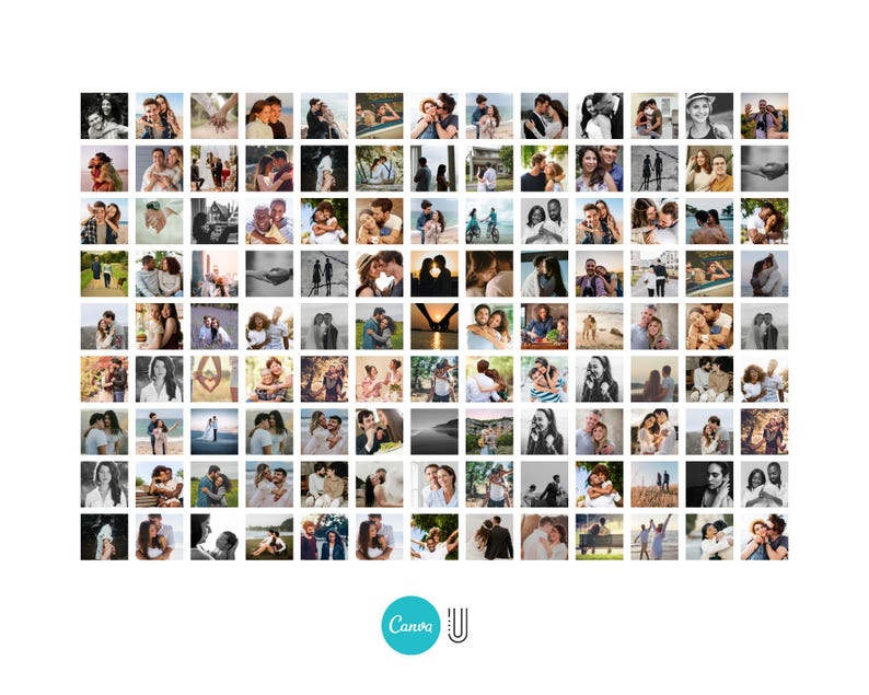 117 Wedding Photo Collage Template, Anniversary Keepsake, Minimalist Grid Design Poster, Landscape Portrait, Editable in Canva