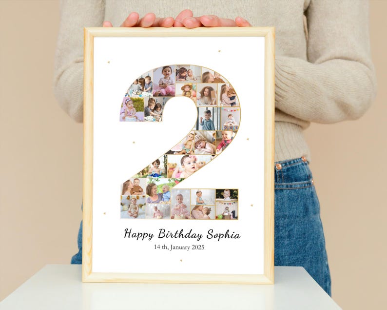 Second Birthday Photo Collage: Number 2 Template (Digital Download)