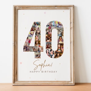40 Zahlen Fotocollage, 40. Geburtstagszahl, 40 Fotocollage Canva Rahmenvorlage, 40. Jubiläumsbild, personalisiertes Geburtstagsgeschenk