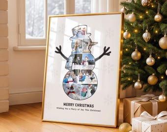 Editable Snowman Photo Collage Template, Custom Winter Photo Collage Printable, Digital Winter Snowman Wall Decor, Xmas Gift