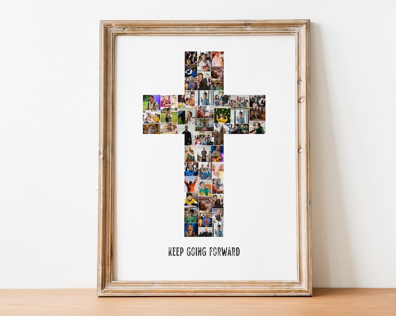 Christian Cross Photo Collage Template: Faith Keepsake (Editable Canva, Digital Download