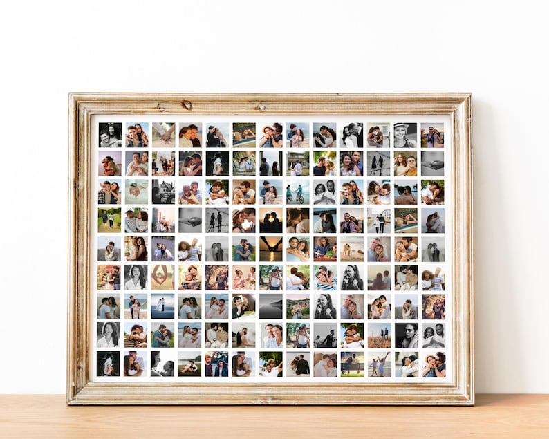 117 Wedding Photo Collage Template, Anniversary Keepsake, Minimalist Grid Design Poster, Landscape Portrait, Editable in Canva